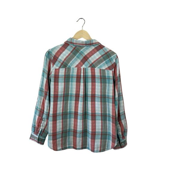Tribal Brand Large Button Flannel Shirt Plaid Long Sleeve Roll Tabs Womens - Picture 2 of 16